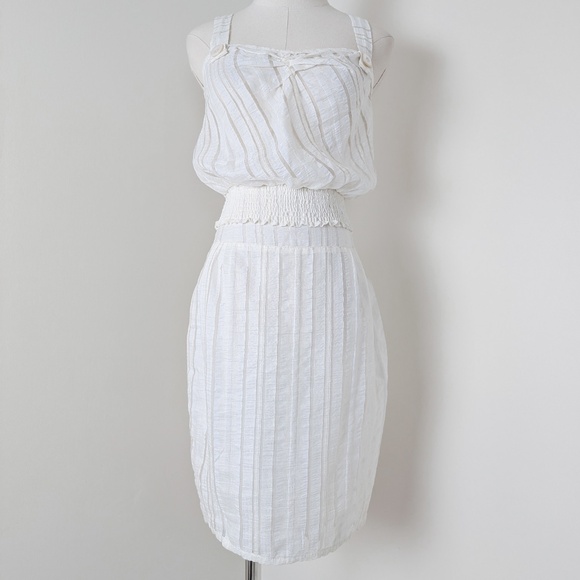 2 Piece Skirt Set Pencil Crop Top Tank Sheer Stripes Halter - Picture 2 of 14